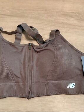 New Balance Mushroom Brown Zip-Front Sports Bra